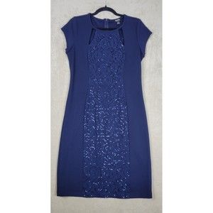 SL Fashions Women's Short Sleeve Dress Lace Embossed Sequin Blue Size 10